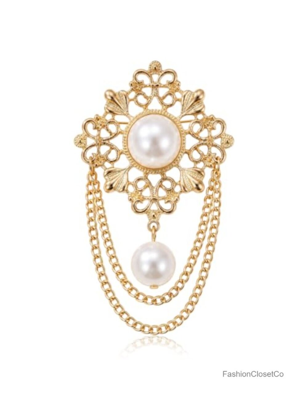 Vintage Pearl Brooch Pin Gold Floral Tassel Zinc Alloy Brooch for Women